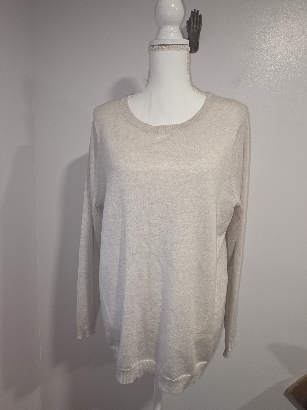 J. Jill Merino Wool Light Beige Long Sleeve Crewneck Sweater Women's Size Large